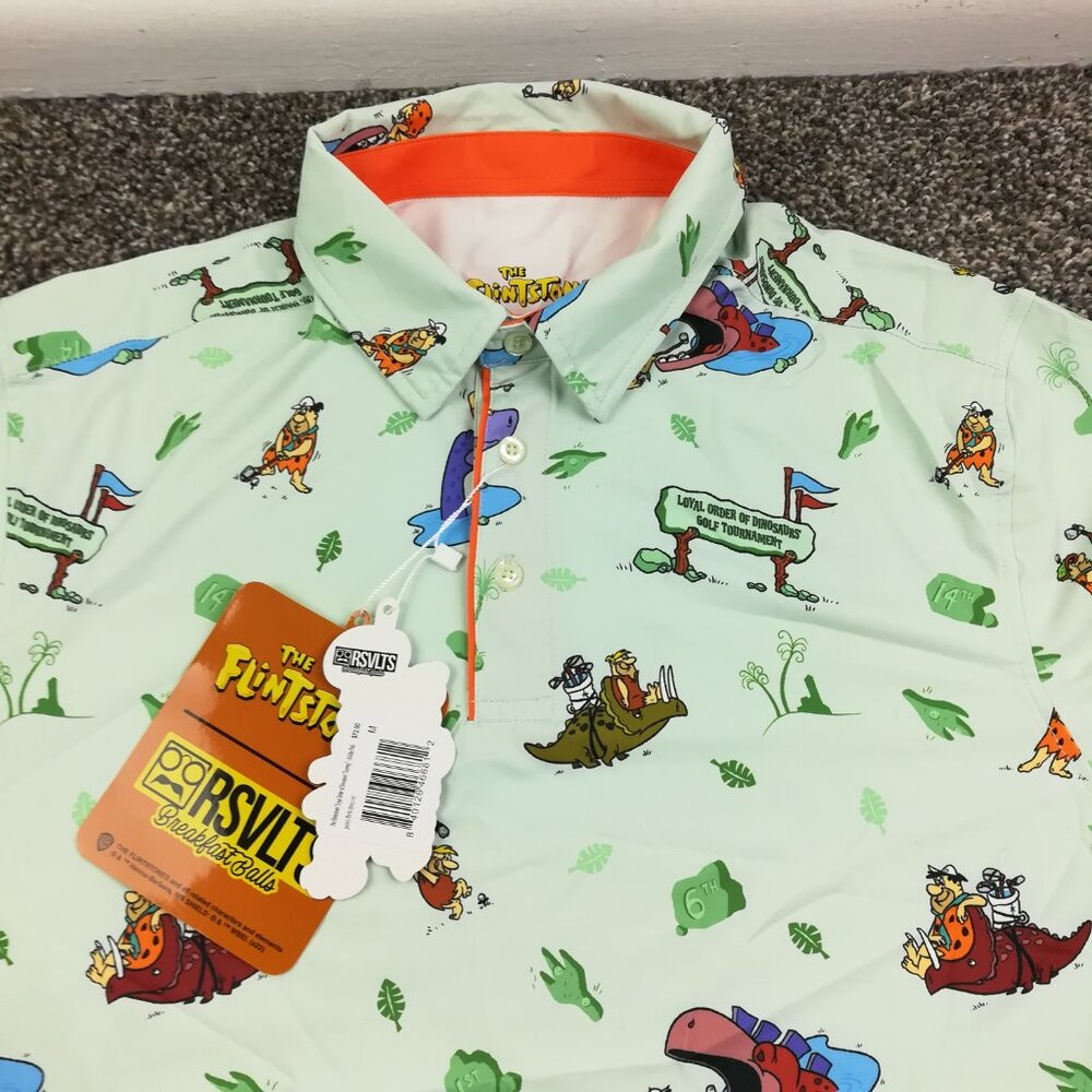 NWT RSVLTS x Flinstones Polo Shirt Performance AOP Golf Mens Medium